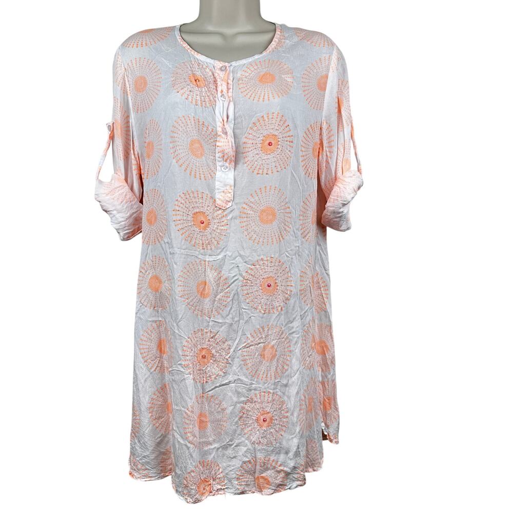 Claire Mercier St. Barth Tunic Top Blouse Beaded Hand Made White Large Beachy